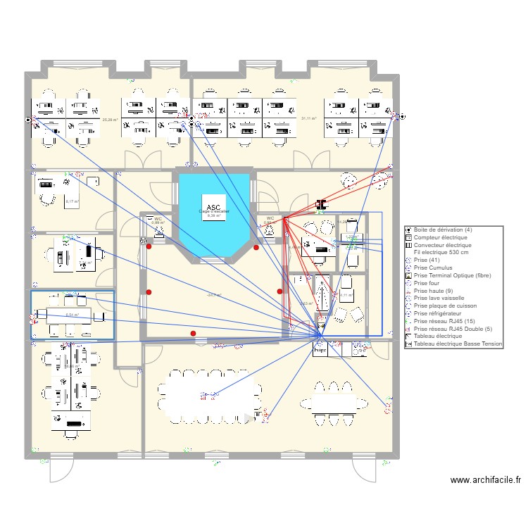 276 PRADO 1er étage - Prise + RJ45 + autres. Plan de 0 pièce et 0 m2