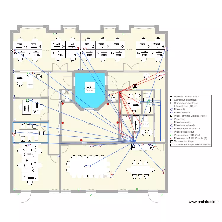 276 PRADO 1er &eacute;tage - Prise + RJ45 + autres. Plan de 