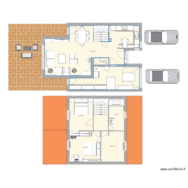 Maison rdc. Plan de 9 pièces et 120 m2