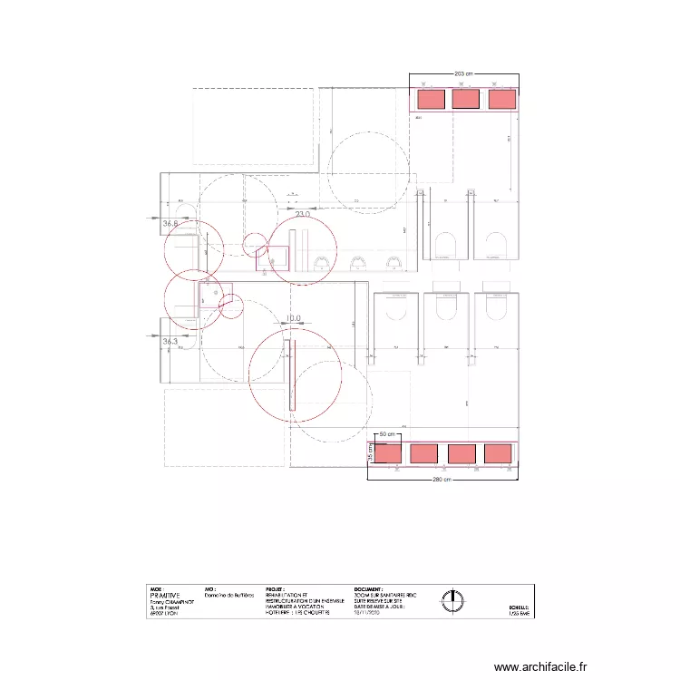 Sanitaires RDC vasques. Plan de 