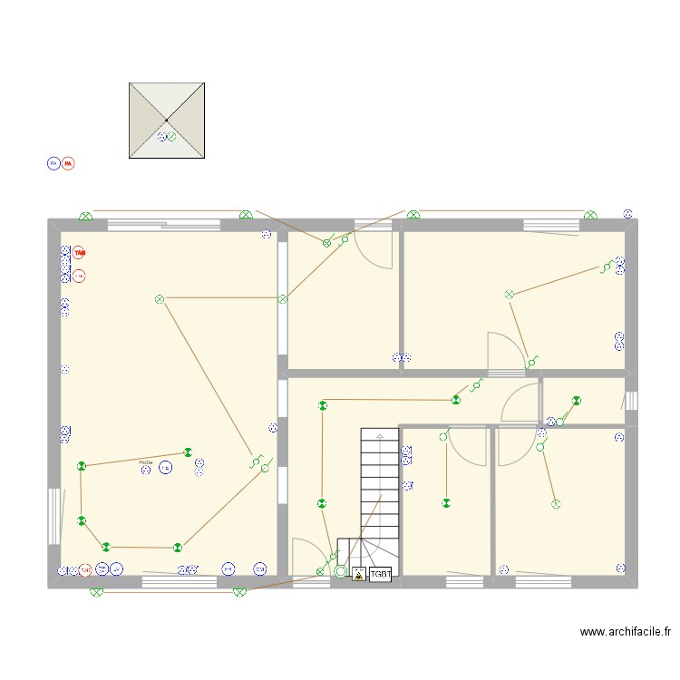 DAVID/GAUCHER - RDC électricité. Plan de 7 pièces et 84 m2