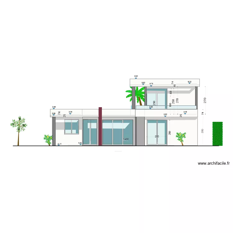 Projet villa Facade avant. Plan de 