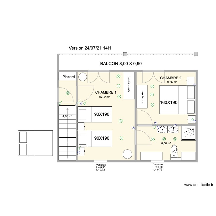 Chambre bergerie 1CH. Plan de 4 pièces et 35 m2