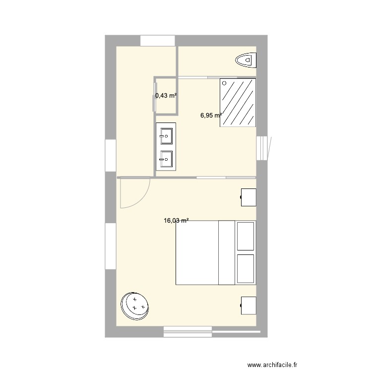 extension 2. Plan de 3 pièces et 23 m2