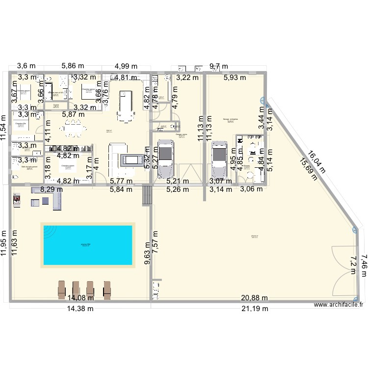 construction intérieur. Plan de 17 pièces et 698 m2