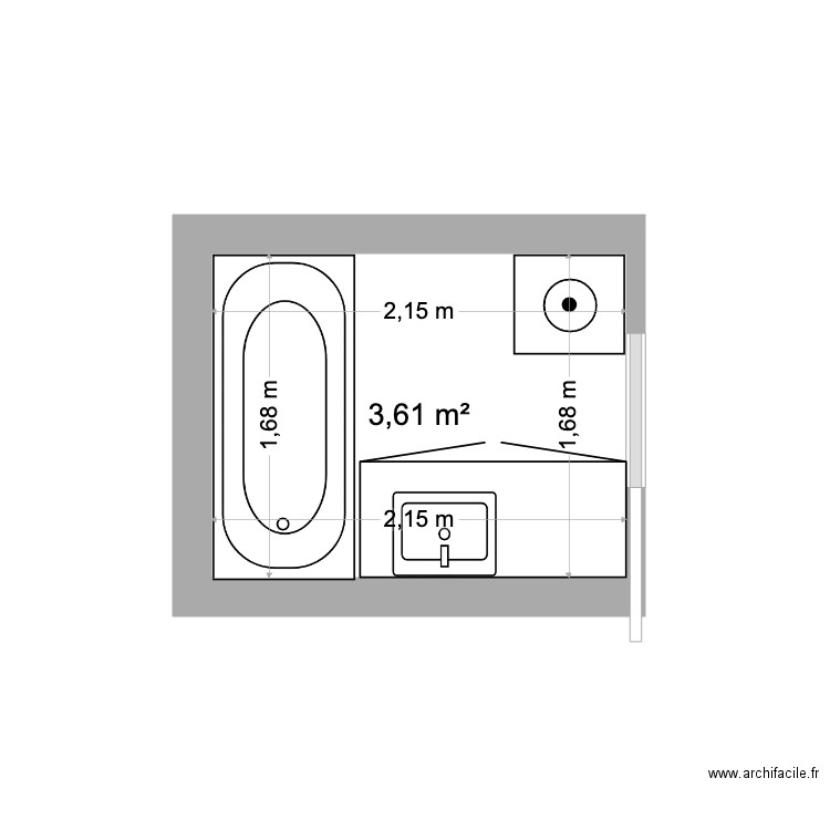 salle de bain Marie. Plan de 1 pièce et 4 m2