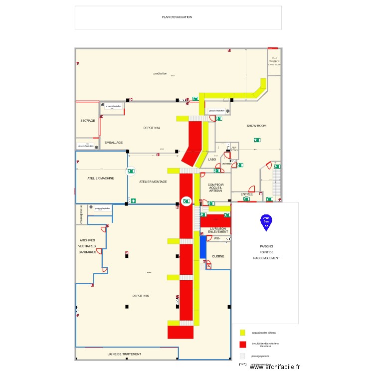 plan de circulation piétons et chariots. Plan de 0 pièce et 0 m2