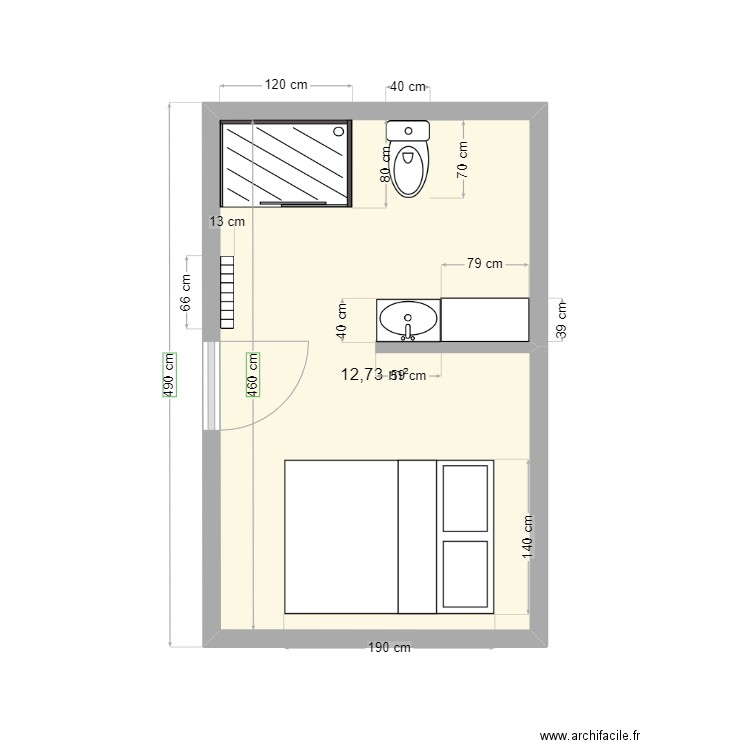 salle de bain. Plan de 1 pièce et 13 m2