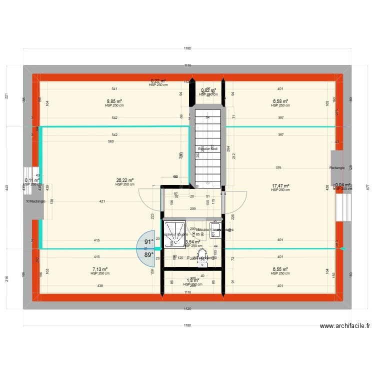 ADLI COMBLE PROJET . Plan de 13 pièces et 79 m2