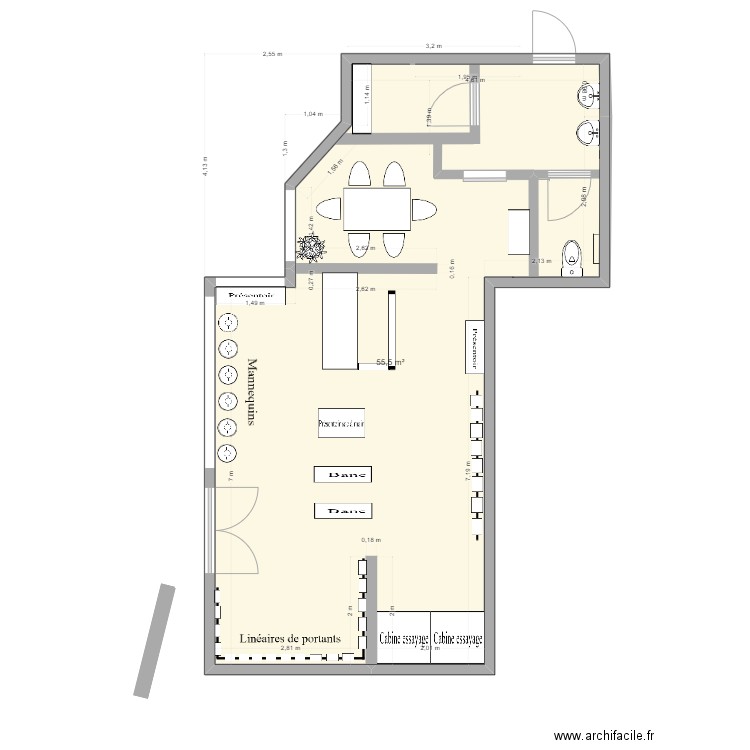 Plan meublé projet 5. Plan de 1 pièce et 56 m2