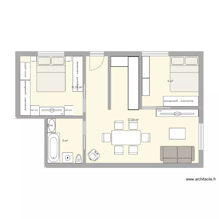 Maison Brie. Plan de 4 Pièces et 53 m²