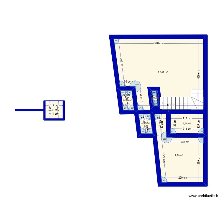 Esquisses. Plan de 7 pièces et 39 m2