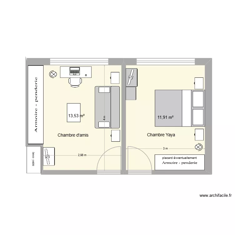 CHAMBRE D'AMIS ET DE YAYA. Plan de 2 et 25 m² CHAMBRE D'AMIS ET DE YAYA. Plan de 2 et 25 m²