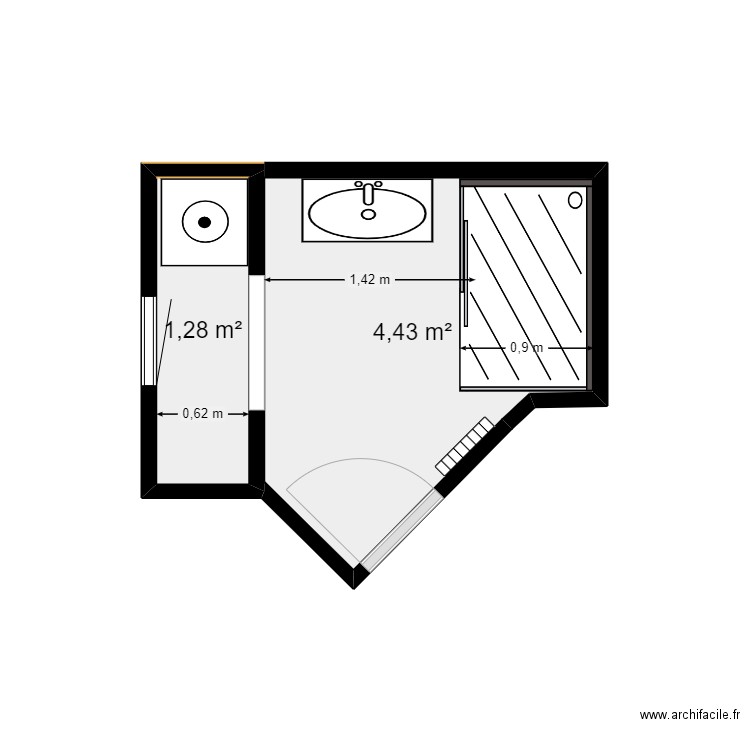 salle de bains dche rectangulaire v3. Plan de 2 pièces et 6 m2