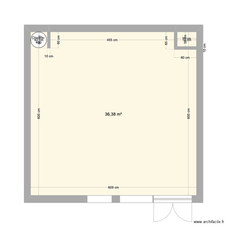 Plan initial local CMCT. Plan de 1 pièce et 36 m2