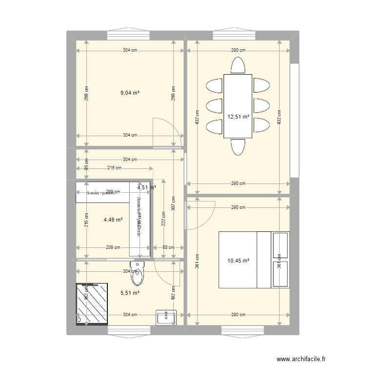 Maison du 52 - Option 2. Plan de 6 pièces et 47 m2