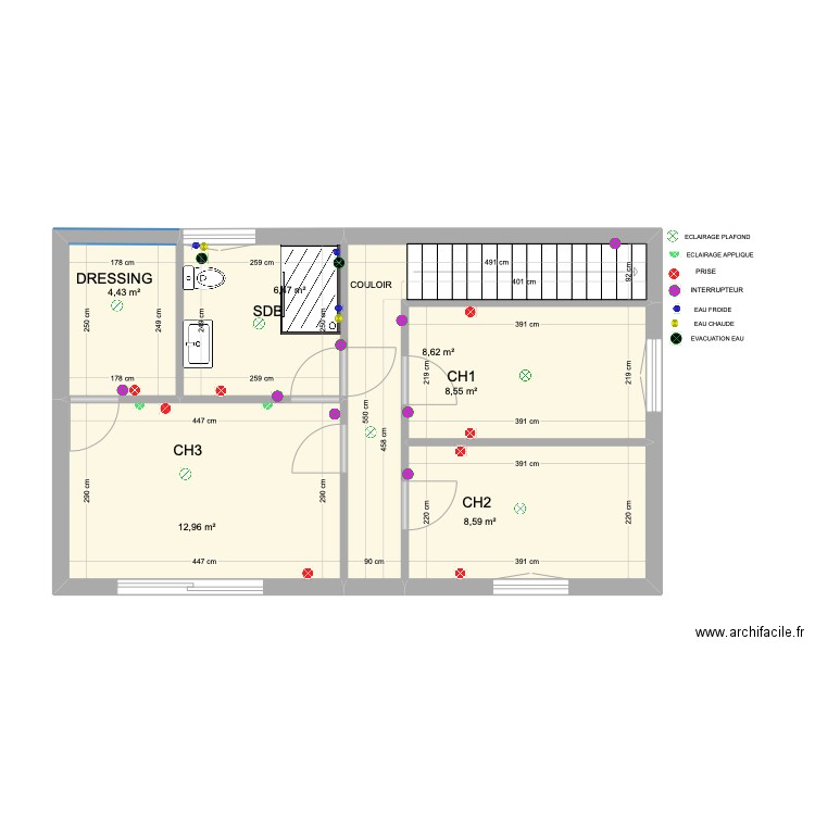 PROJET 3 2EME ETAGE  NU. Plan de 6 pièces et 50 m2