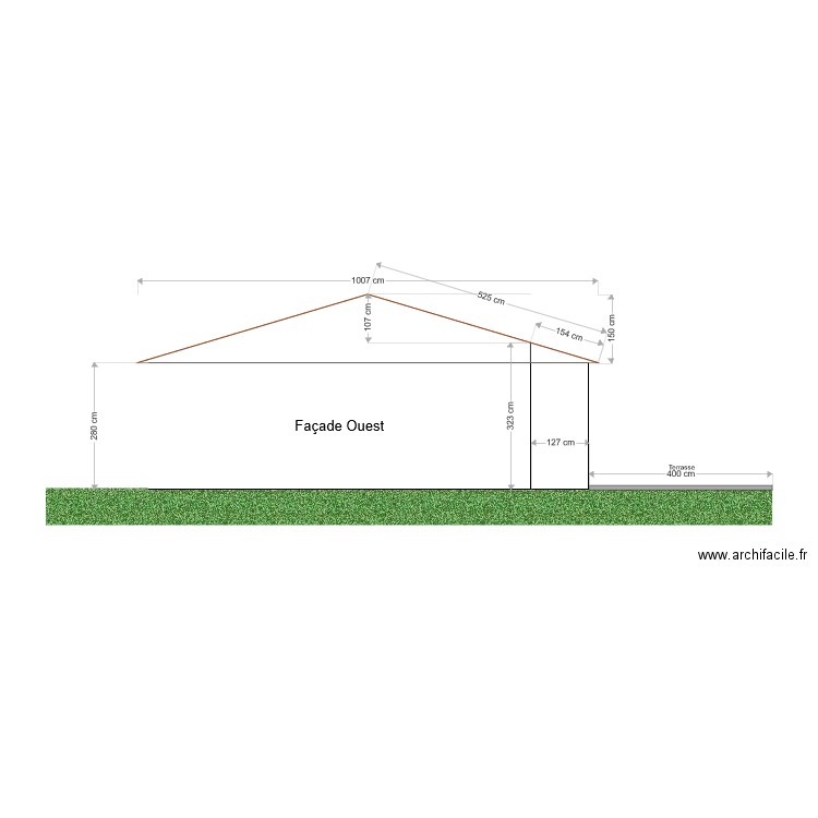 Façade Ouest avec Toiture. Plan de 0 pièce et 0 m2