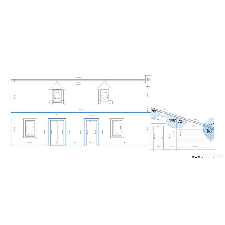 Façade Sud Maison La Croixille. Plan de 13 pièces et 98 m2