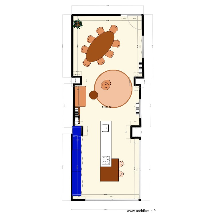 plan cotes . Plan de 1 pièce et 52 m2