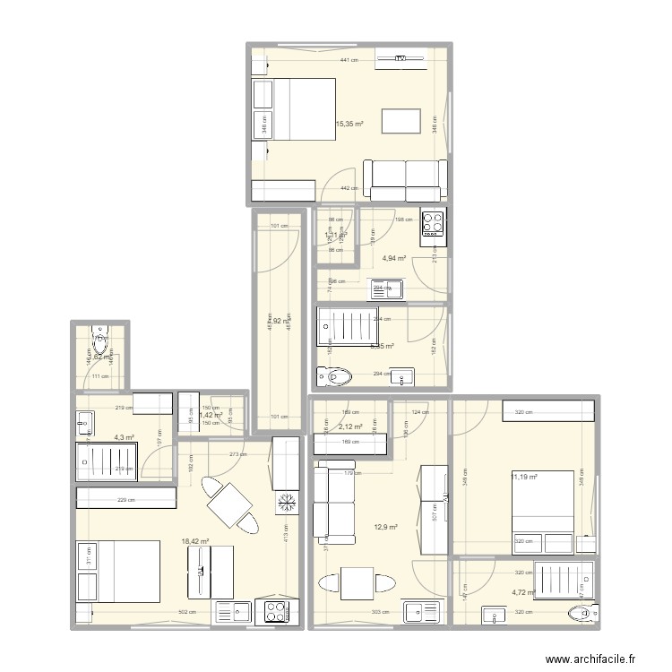 Studio 5. Plan de 13 pièces et 88 m2