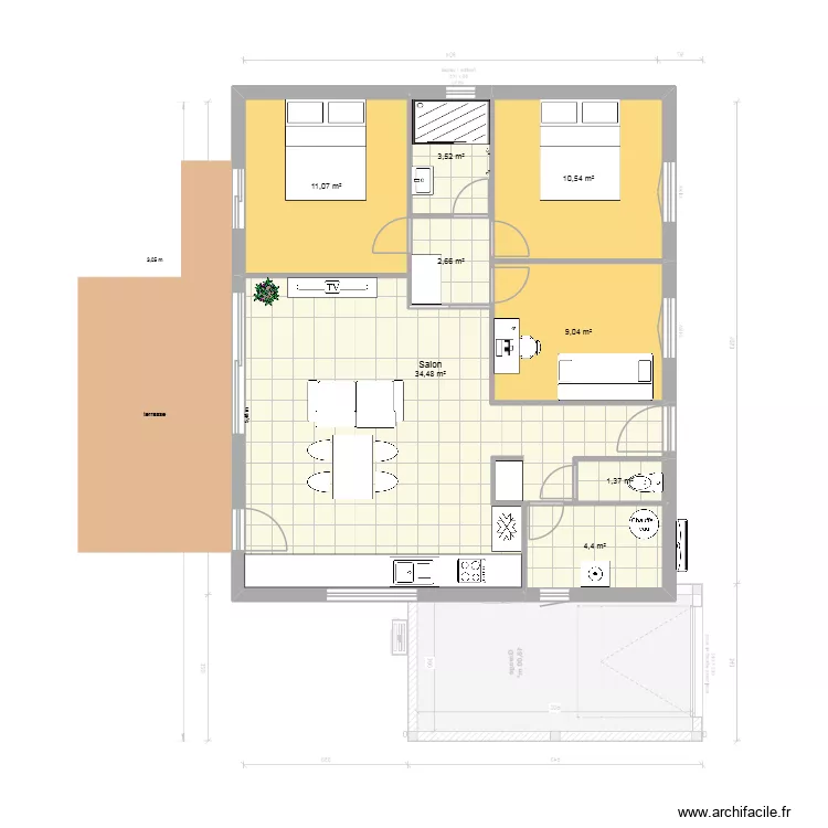logement modifi&eacute;. Plan de 8  et 77 m²
