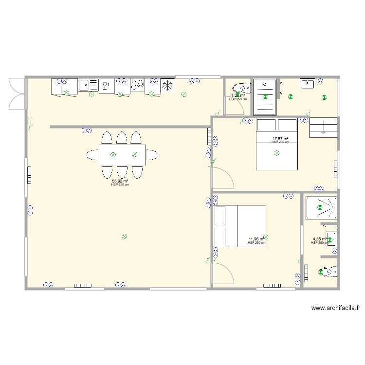 vasseur electricité. Plan de 5 pièces et 92 m2