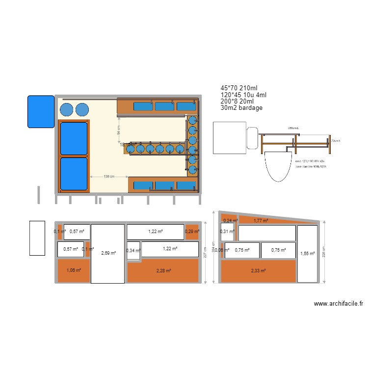 aqua. Plan de 20 pièces et 36 m2