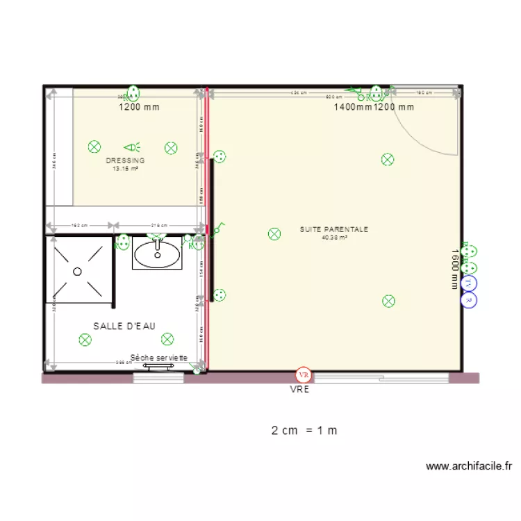 chambre suite parentale. Plan de 