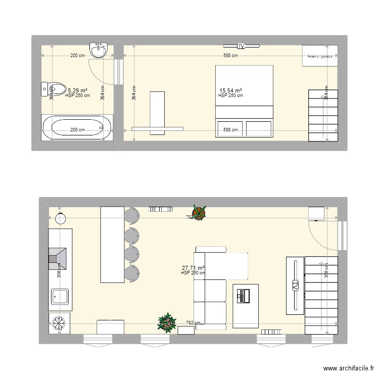 Appartement M1. Plan de 3 pièces et 49 m2