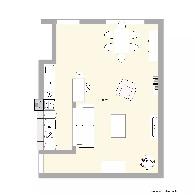 Pi&egrave;ce de jour montagne. Plan de 1  et 44 m²