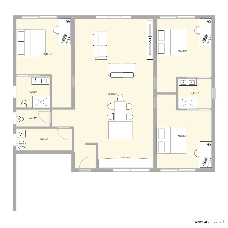maison. Plan de 8 pièces et 125 m2
