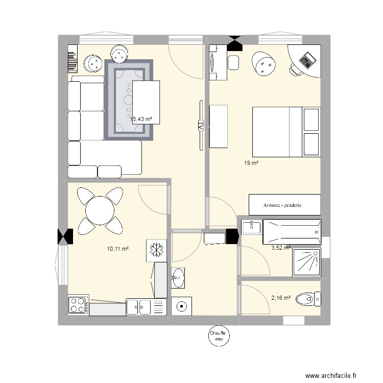 abbes3. Plan de 5 pièces et 50 m2