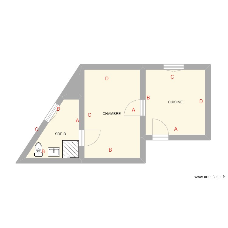 MARSAUDON DEUXIEME GAUCHE. Plan de 4 pièces et 27 m2