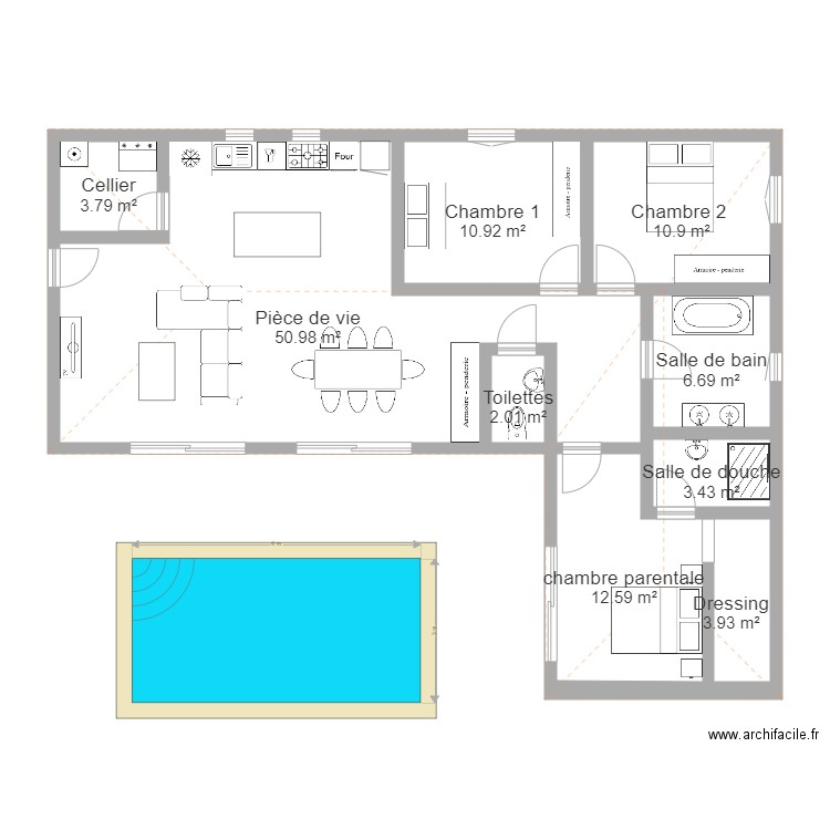 Maison 105m2. Plan de 0 pièce et 0 m2