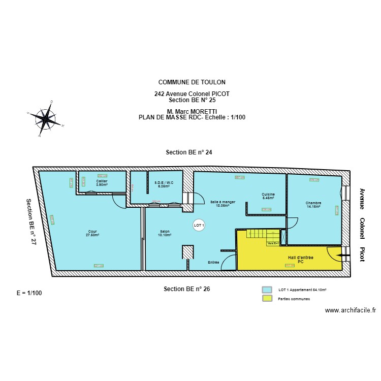 MORETTI. Plan de 9 pièces et 103 m2