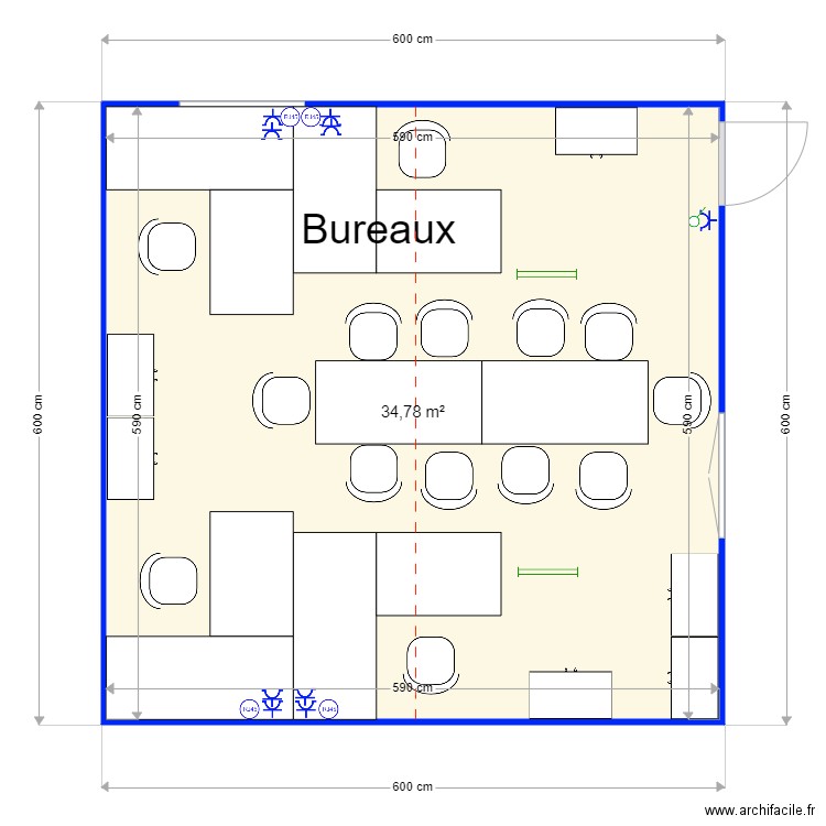 Laetitia Leysten Bureaux. Plan de 1 pièce et 35 m2