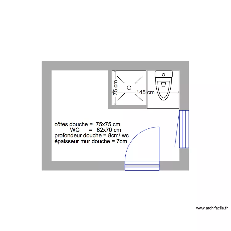 DOUCHE ET TOILETTE CHAMBRE ISAAC. Plan de DOUCHE ET TOILETTE CHAMBRE ISAAC. Plan de