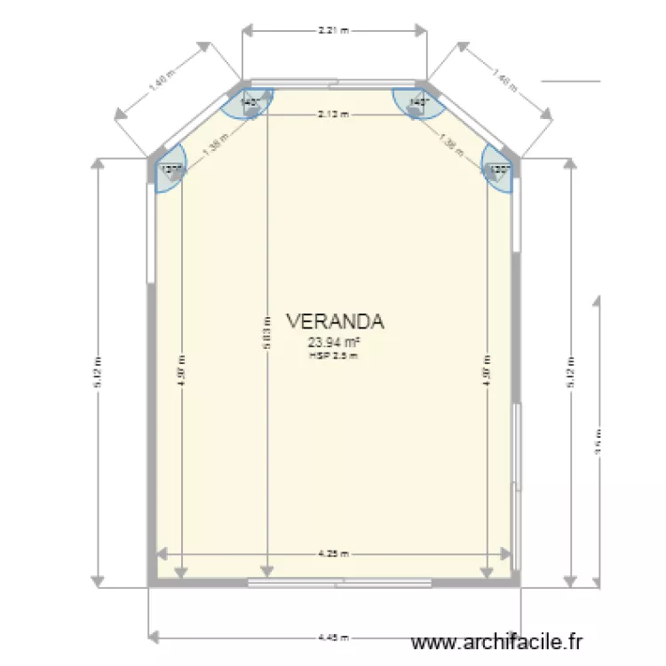 VERANDA 6 m&egrave;tres. Plan de 