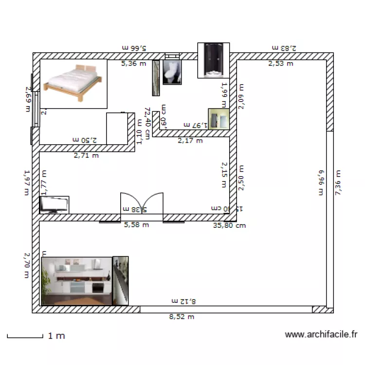 studio 20 m2. Plan de 