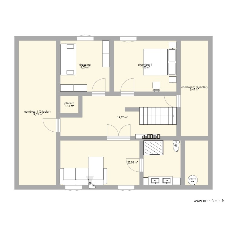 plan étage caudrot. Plan de 7 pièces et 88 m2