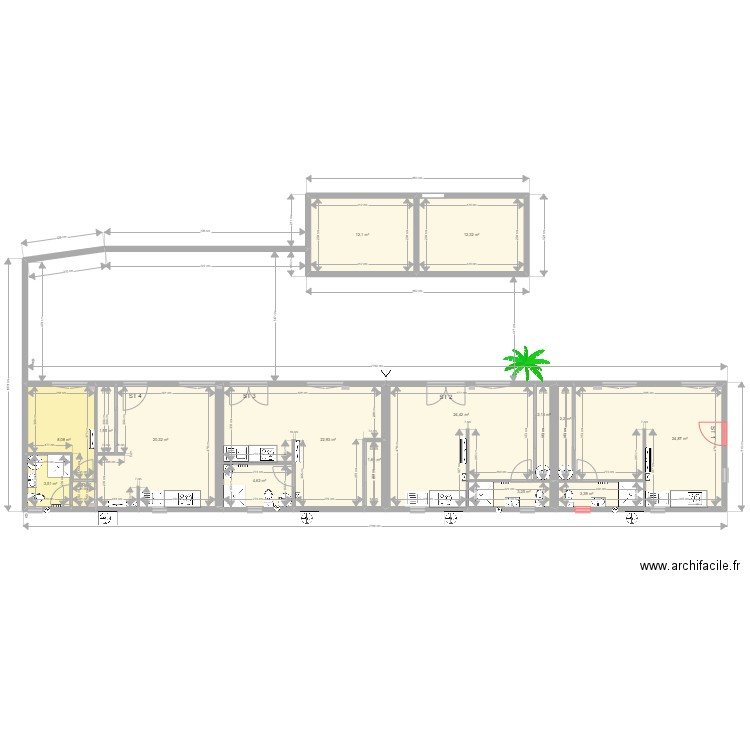 4 studios vides. Plan de 16 pièces et 149 m2