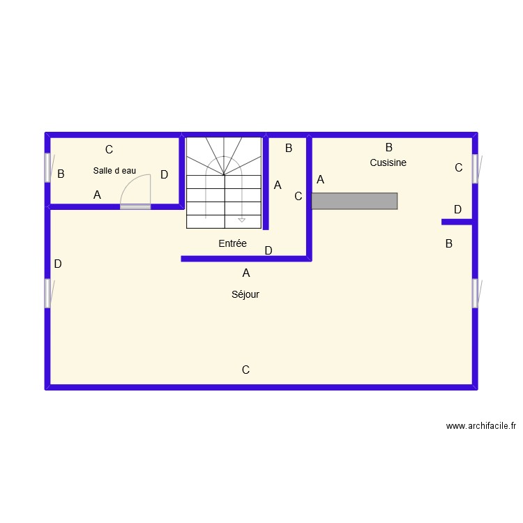 pbi. Plan de 2 pièces et 45 m2