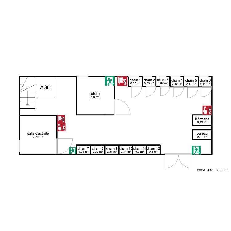 les tulipes. Plan de 16 pièces et 12 m2