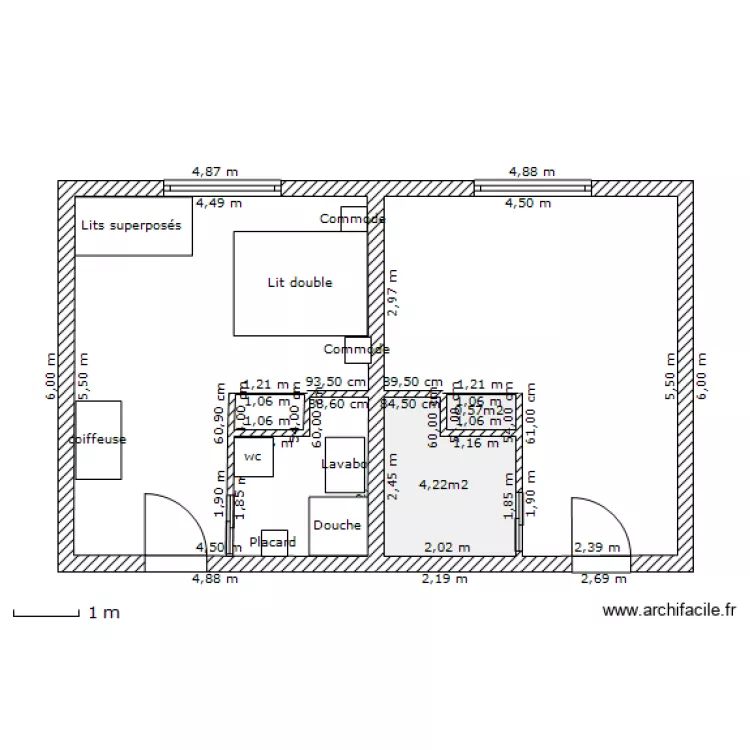 chambres avec lit superpposé. Plan de chambres avec lit superpposé. Plan de