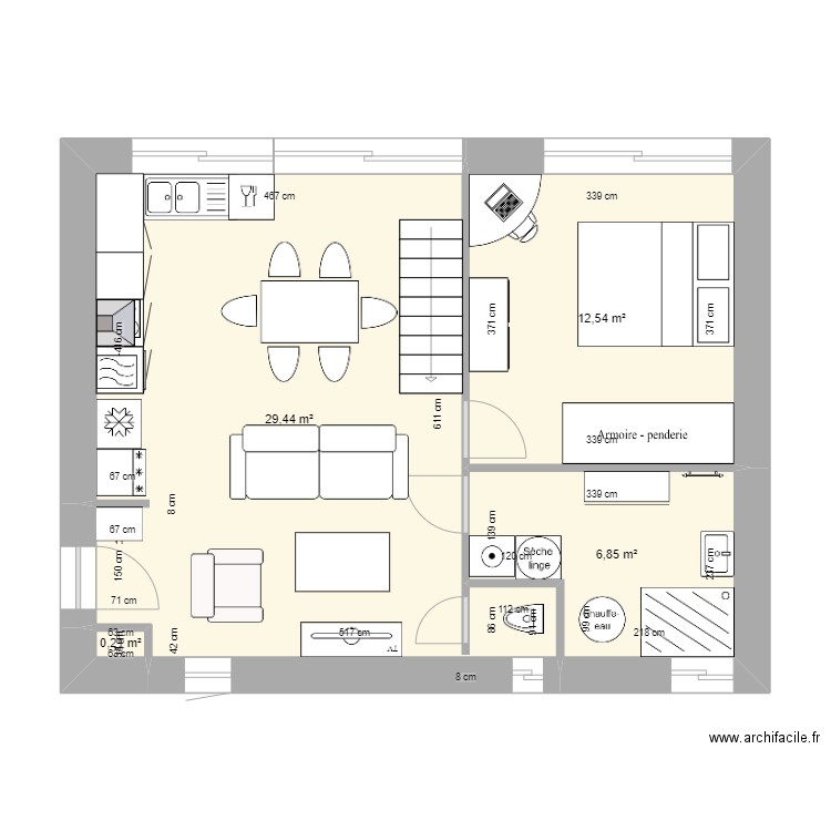 agrandissement. Plan de 4 pièces et 49 m2