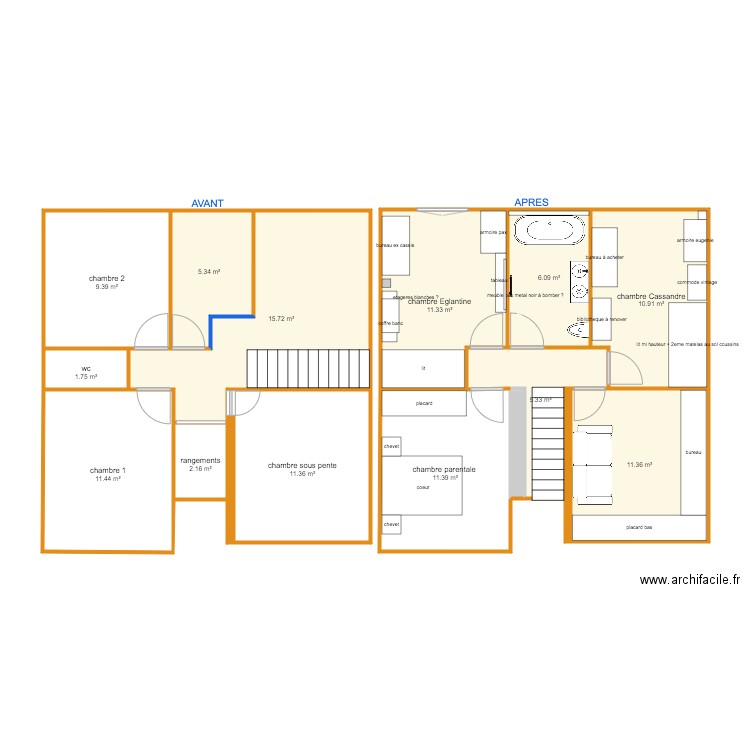 NOLIX plan d'origine AVANT/APRES - Etage . Plan de 0 pièce et 0 m2