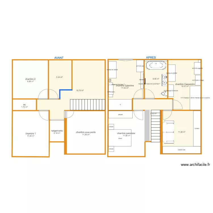 NOLIX plan d'origine AVANT/APRES - Etage . Plan de 