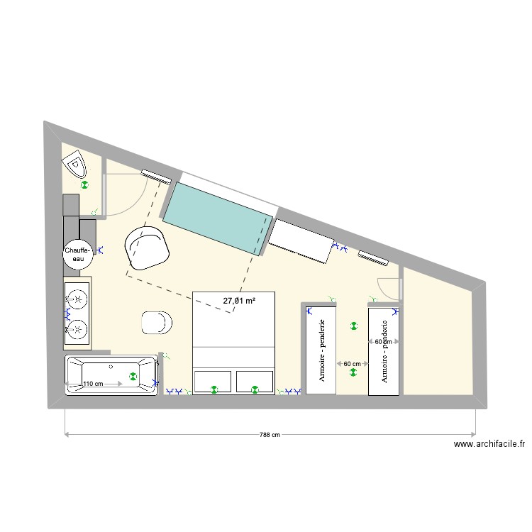 MARTIN etage . Plan de 1 pièce et 27 m2