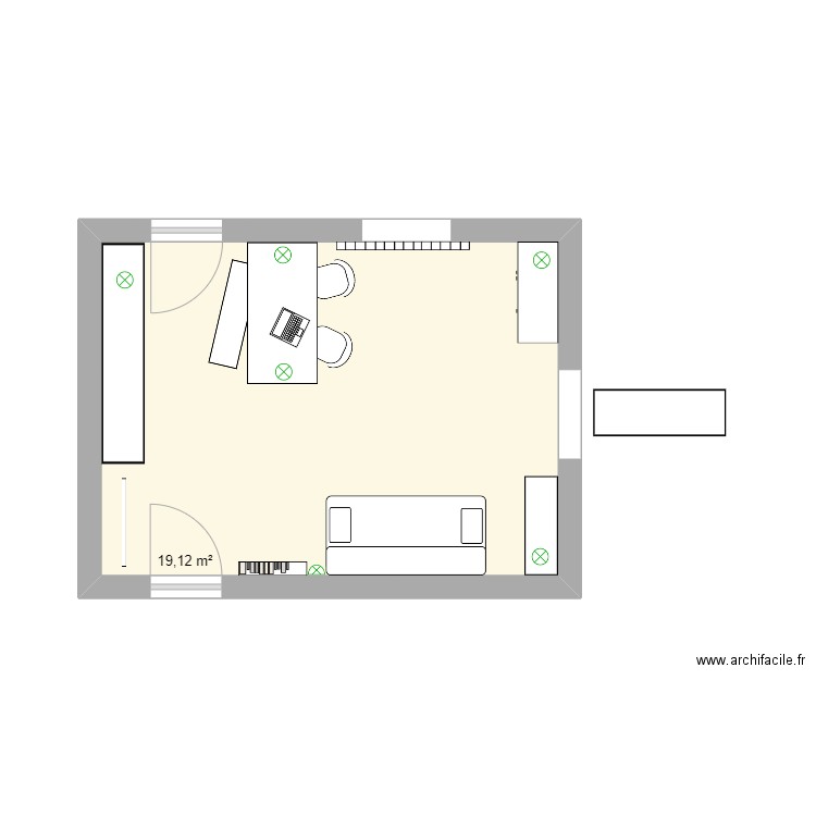 RdC. Plan de 1 pièce et 19 m2